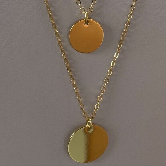 New Delicate 14k Gold Disc Layering Necklace Minimalist Layered Gold Chain - Picture 5 of 9